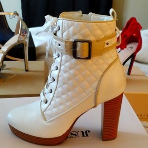 White lace up booties